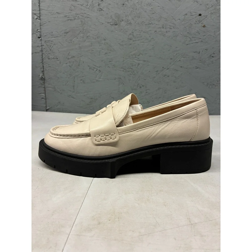 Coach Leah Platform Lug Sole Loafers Womens 7 Off White Leather C Logo CB990